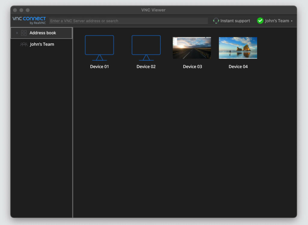 Select your Mac from the list of devices in RealVNC Viewer
