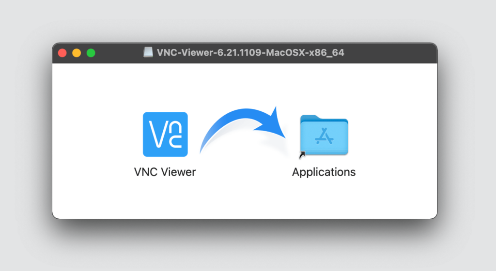 Dragging the RealVNC Viewer icon into the Applications folder