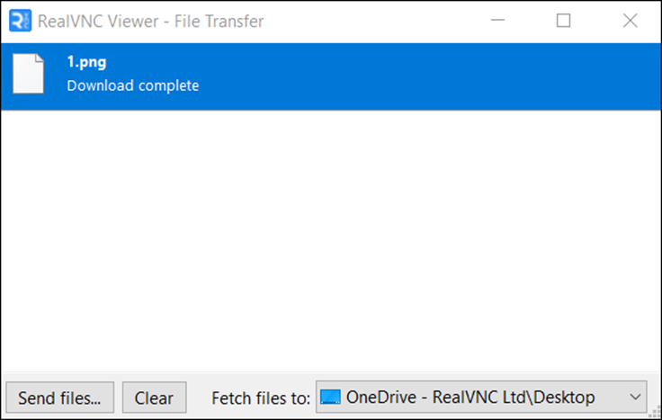 Screenshot showing how RealVNC Viewer enables you to transfer and download files.